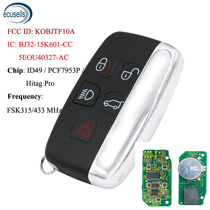 5/4+1B Remote Control Key Fob For-Land Rover LR2 LR4 for Range Evoque Sport 2012-2017 315mhz/433mhz ID49 Chip KOBJTF10A | Автомобили и