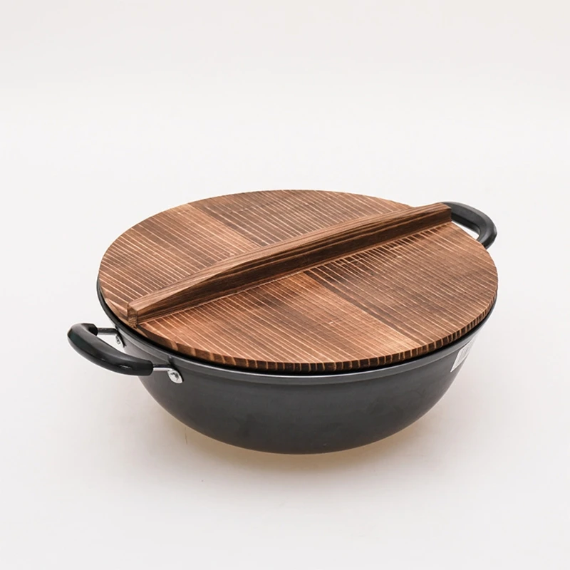 Wooden wood cover Handmade fir anti-scalding pot lid cover wok lid hypotenuse ir
