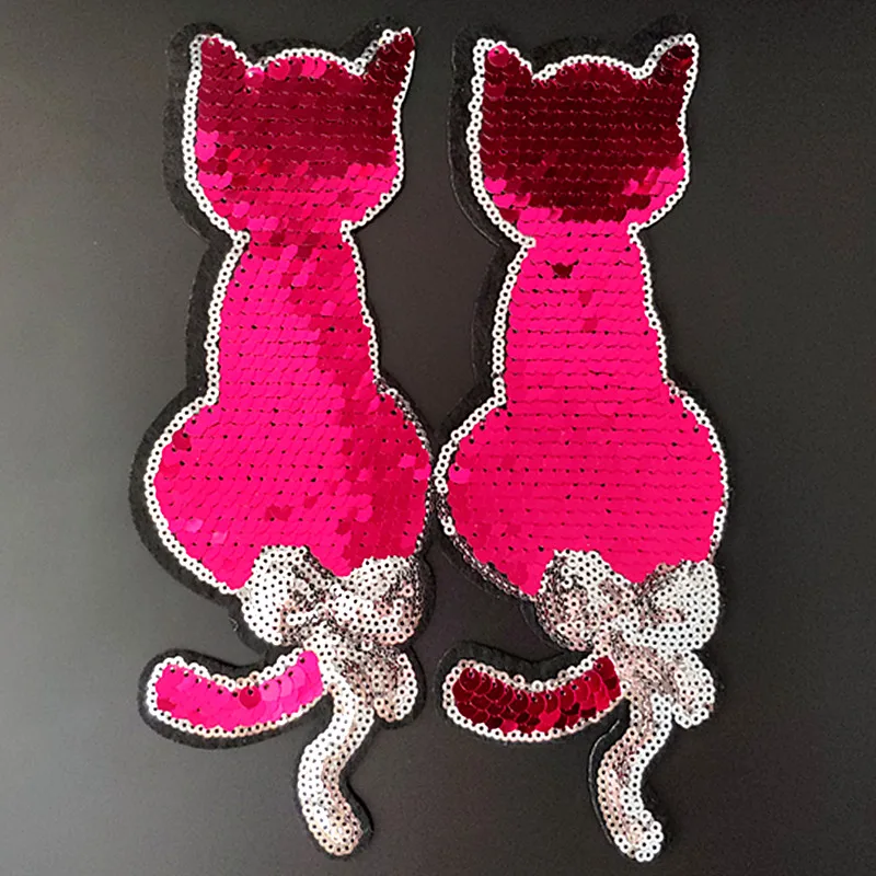 

Iron on patches for clothing 220mm Cats Red Sequined Sequins Strange things Diy T shirt Patch Christmas gift Clothes Stickers
