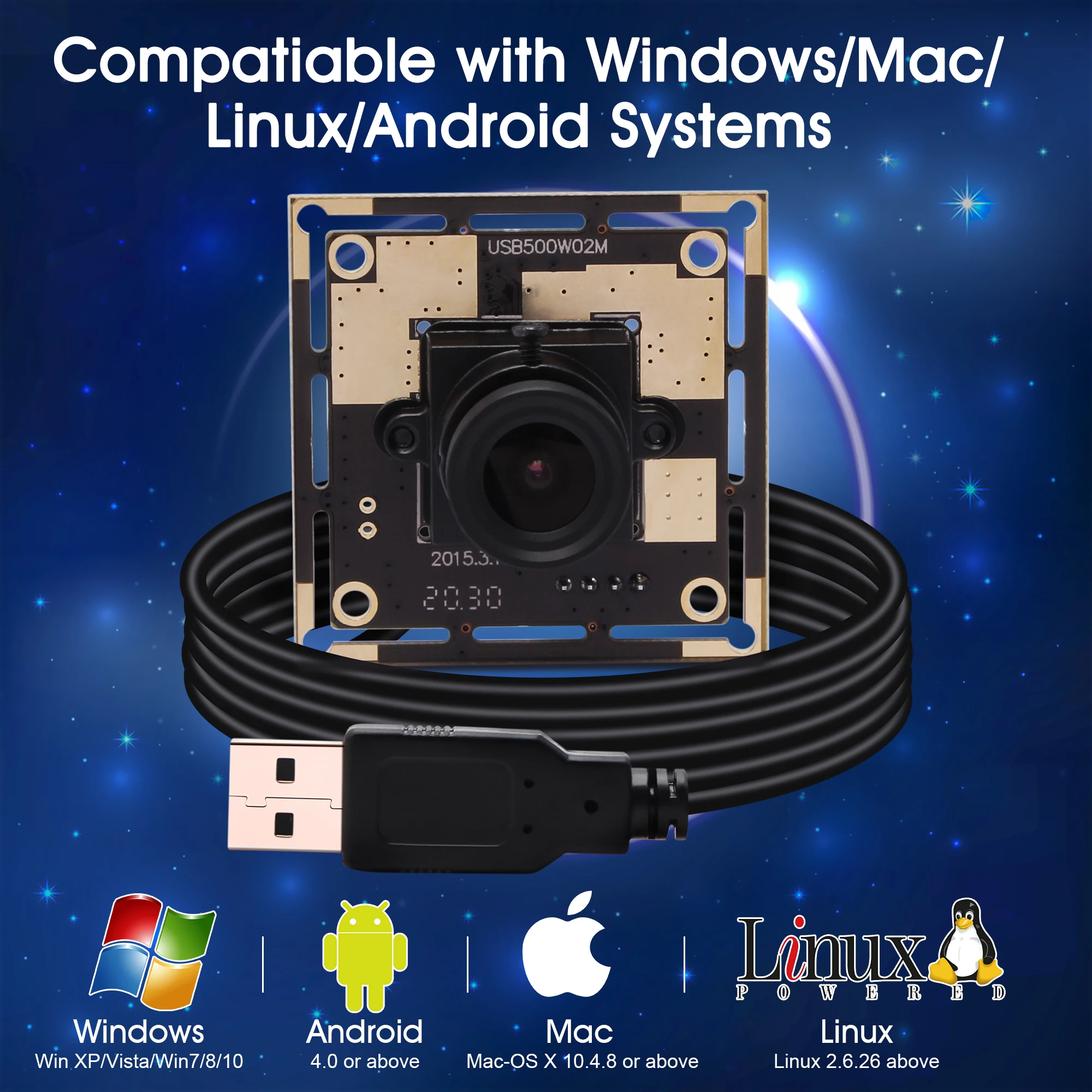 USB 2.0 ȵ̵ ELP-USB500W02M-L36  USB ī޶, 2592x1944 Cmos OV5640, 5 ް ȼ