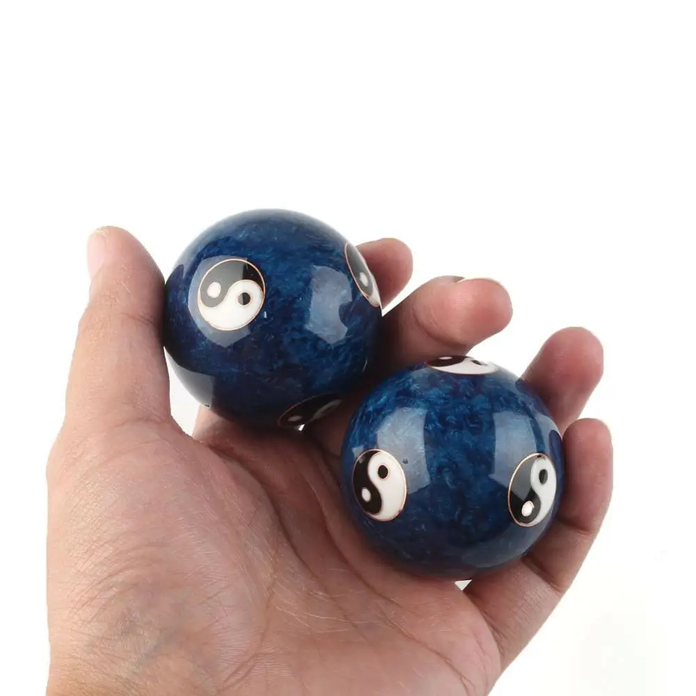 Синие китайские шарики для упражнений Baoding Yin Yang хромовые снятия стресса