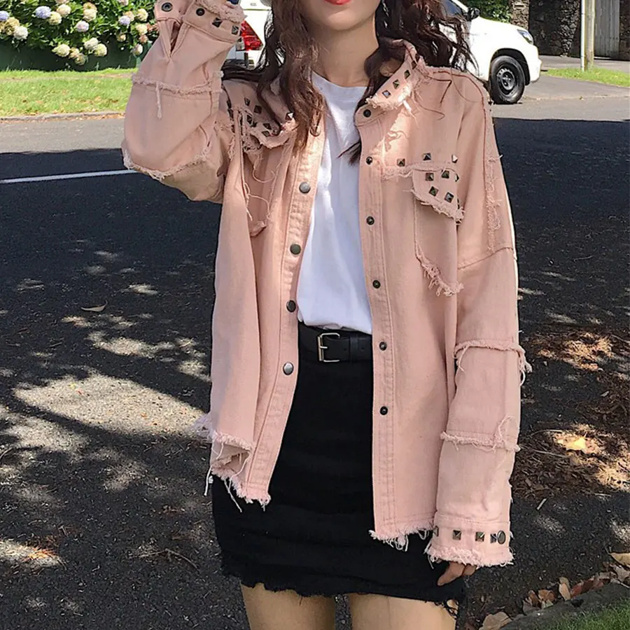 

Vintage Rivet Denim Jackets Women Casual Plus Size Punk Jean Coats Streetwear Female Harajuku Autumn Winter Outwears Chaqueta