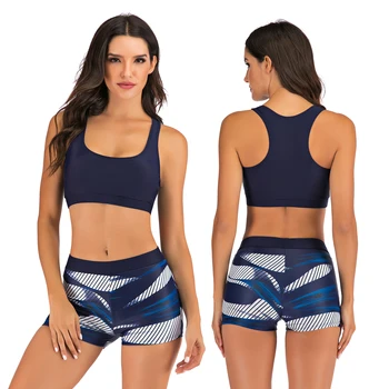 

2020 New Two Pieces Bikinis High Waist Shorts Print Swimsuit Sports Top Swimwear Hot Spring Bathing Suit Sexy Summer Beachwear