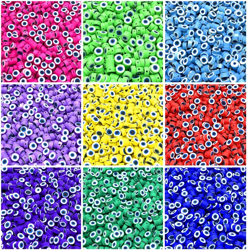 30Pcs 10mm Evil Eye Round Clay Polymer Beads Are Used To Makeing DIY Jewelry Bracelet Necklace