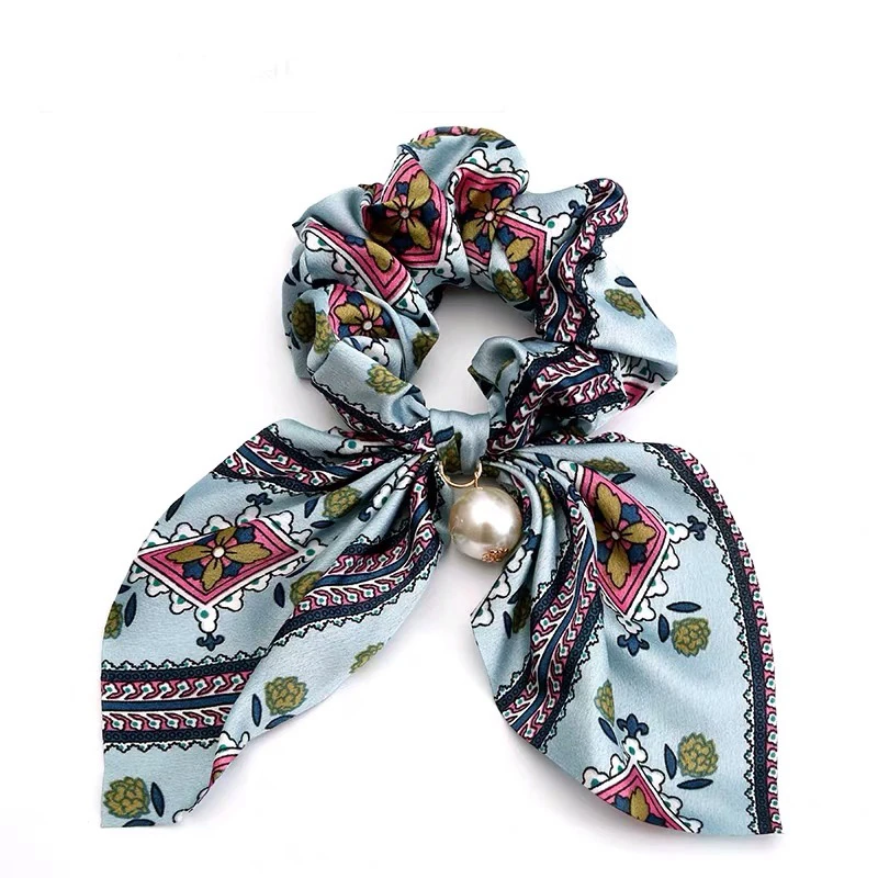 B-Light Blue Модный бантик конский хвост держатель резинки для волос ювелирные изделия эластичные печатные аксессуары для волос женский шарф галстук лента для волос головной убор - Цвет: B-Light Blue