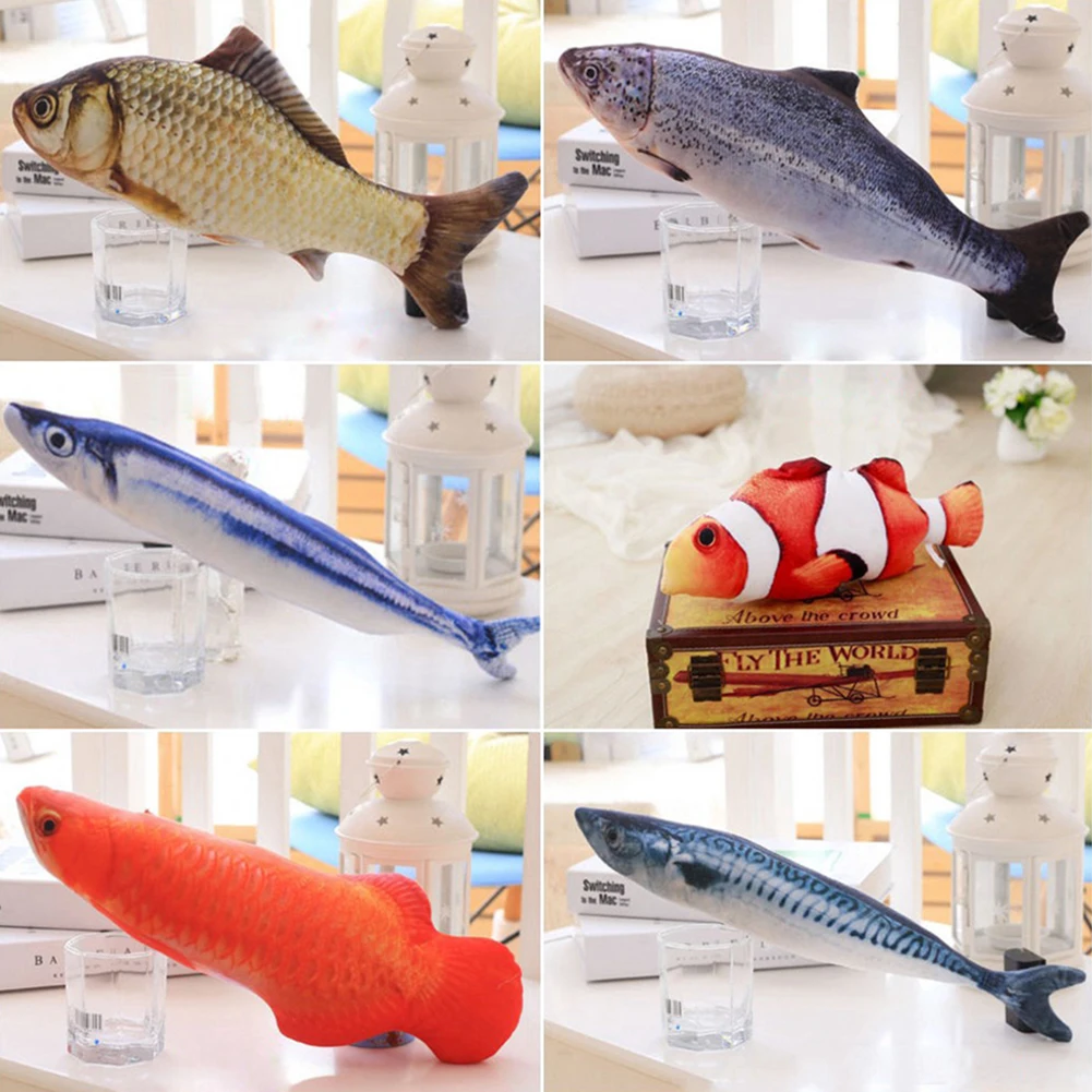 1Pc Pet Soft Plush 3D Fish Shape Cat Toy Interactive Gifts Fish Catnip Toy Stuff Pillow Doll Simulation Fish Playing Toy For Pet