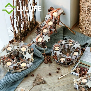

Christmas Decoration for Home Candle Holders Pine Cones Festival Party Tabletop Decor Candle-Holder Christmas Wooden Ornament