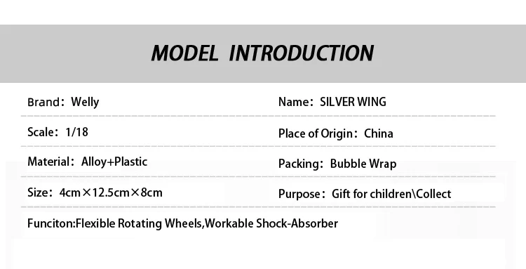 Welly 1:18 серебряное крыло сплав литье под давлением спортивный мотоцикл модель рабочий короткопоглотитель игрушка для детей подарки игрушки коллекционные