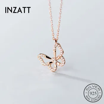 

INZATT Real 925 Sterling Zircon Hollow Butterfly Pendant Choker Necklace For Fashion Women Cute Fine Jewelry 2020 Accessories