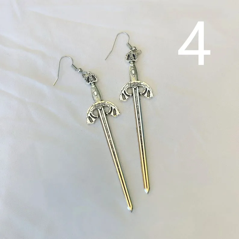 Sword Earrings Silver Color Classic Eardrop for Women Men