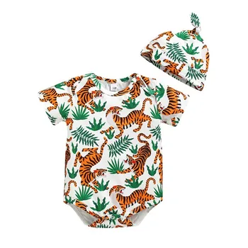 

Baby Bodysuit + Hat Summer Baby Boy Girls Print Tiger romper Cotton Infant Toddler Costumes Sleeveless
