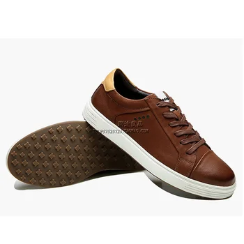 

Mens Genuine Leather Shoes Classic Skateboarding Sneakers Golf Shoes Waterproof Trainers Golfer Spiked Studs Walking Shoes Sport