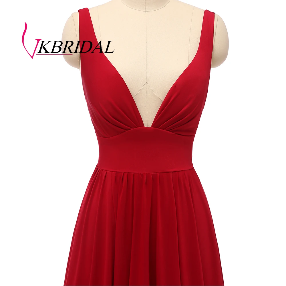 VKBRIDAL сексуальное платье с разрезом для выпускного вечера длинное Длина пола Глубокий v-образный вырез красное официальное платье