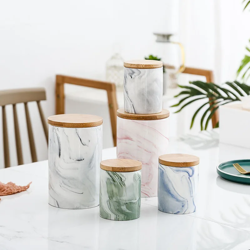 

Ceramic Storage Organizer Coffee Tea Container Kitchen Storage Tank With Cover Storage Jar Nordic Style Marble Storage Bottle