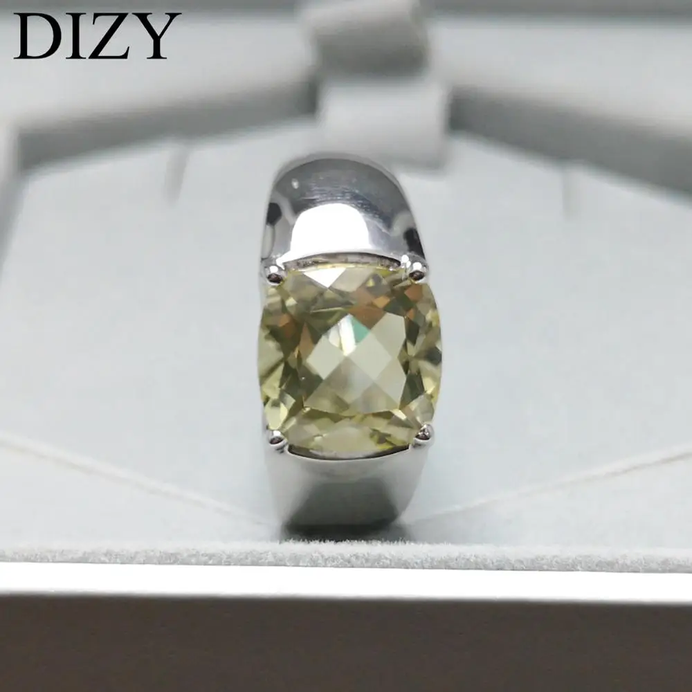 DIZY Подушка 3.5CT натуральный лимонный кварц кольцо 925 пробы Серебряное кольцо с драгоценным камнем для женщин подарок свадебное обручальное ювелирное изделие