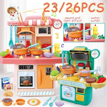 

23/26Pcs Kid Kitchen Toys Simulation Kitchen Toy Spray Water Dinnerware Pretend Play Kitchen Cooking Table Set Children's Gift