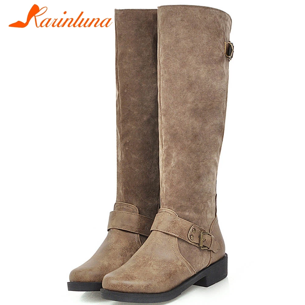 

Karinluna 2019 Big Size 44 retro comfortable winter Shoes Woman Boots Female Shoes riding Boots shoes Women