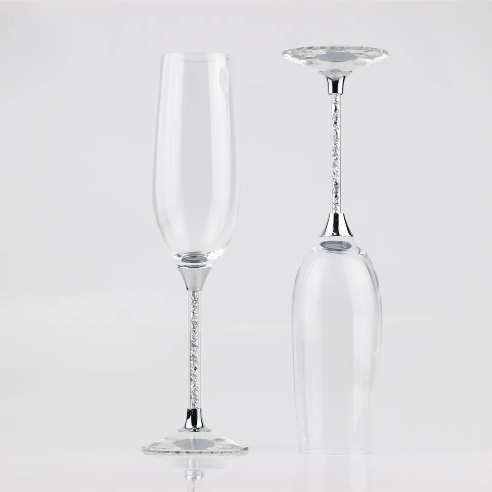 Хрустальные свадебные шампанское вино очки с серебряной фольгой в стволе