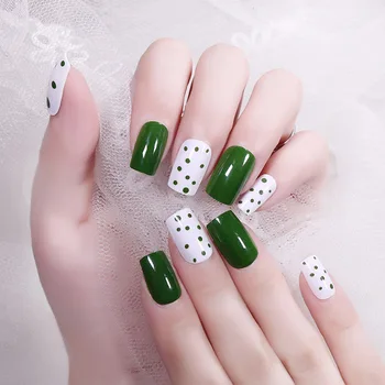 

Fake Nails Green Polka Dot in Short Disassembly Manicure Patch Jelly Glue Wearable 24 PCs Manicure a Stick 330