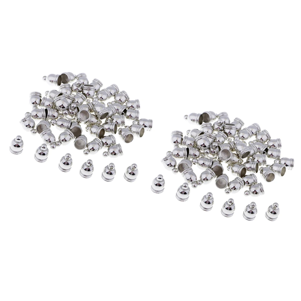 100Pcs End Cap Bead Stopper fit 6mm Leather Cord Jewellery Findings silver color