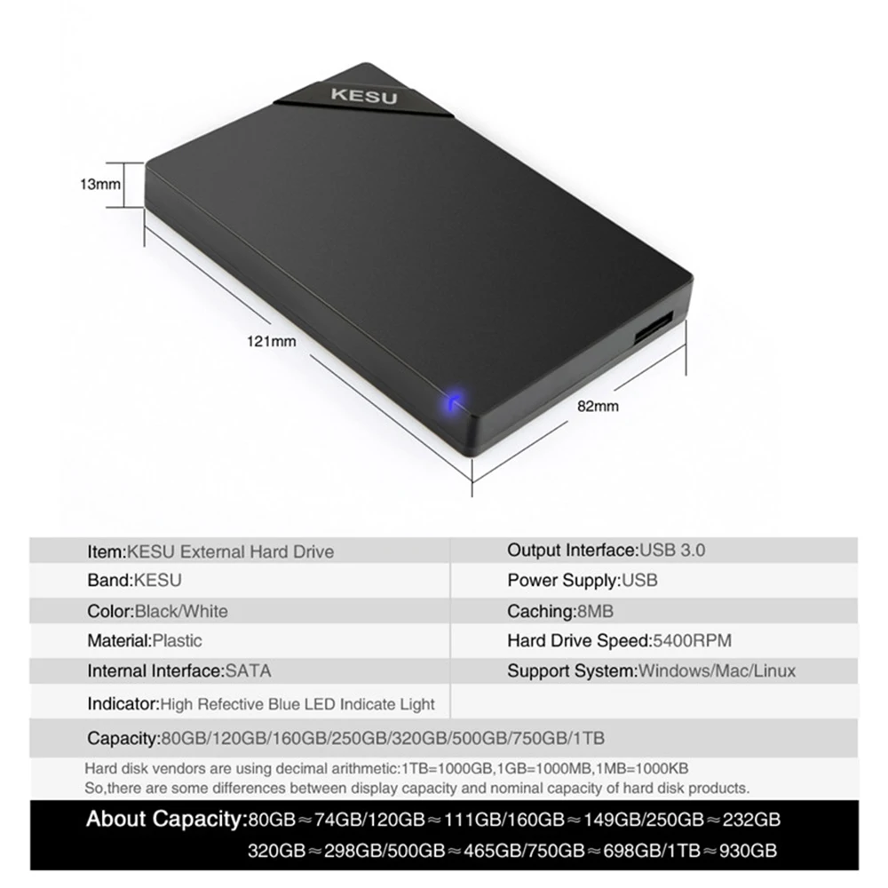 Кесу 2 5 дюймов Портативный внешний жесткий диск USB 3 0 500 ГБ 1 ТБ HDD хранения