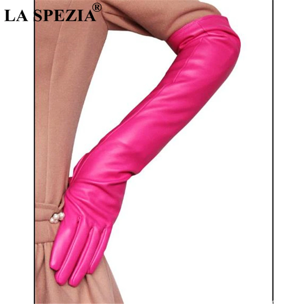 LA SPEZIA, длинные женские перчатки из искусственной кожи, однотонные, черные, белые, красные, кофейные, розовые, Осень-зима, модные женские перчатки до локтя