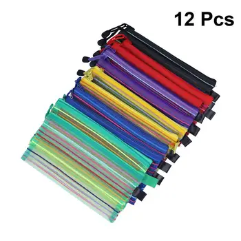 

12pcs Zipper Mesh Pouch Multipurpose School Portable Cosmetics Travel Office Pen Holder Pencil Case Stationery Bag