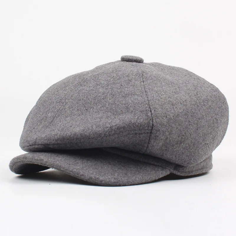BUTTERMERE Beckham Newsboy Шапка для мужчин и женщин Duckbill берет однотонная плоская шапка плюща осень зима теплая мужская женская черная восьмиугольная шапка - Цвет: light gray