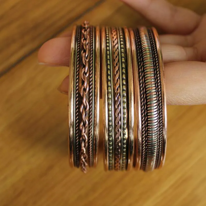 

BR054 Handmade India 3 Color Copper 13mm Braided Magnetic Cuff Bracelet Ethnic Tibetan Open Back Adjustable Bangle