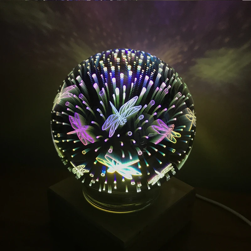 dragonfly Светодиодный ночник 3D кристалл проекционный Настольный светильник романтическая настольная лампа Настроение Ночной светильник стеклянный купол для Рождественское украшение светильник - Испускаемый цвет: dragonfly