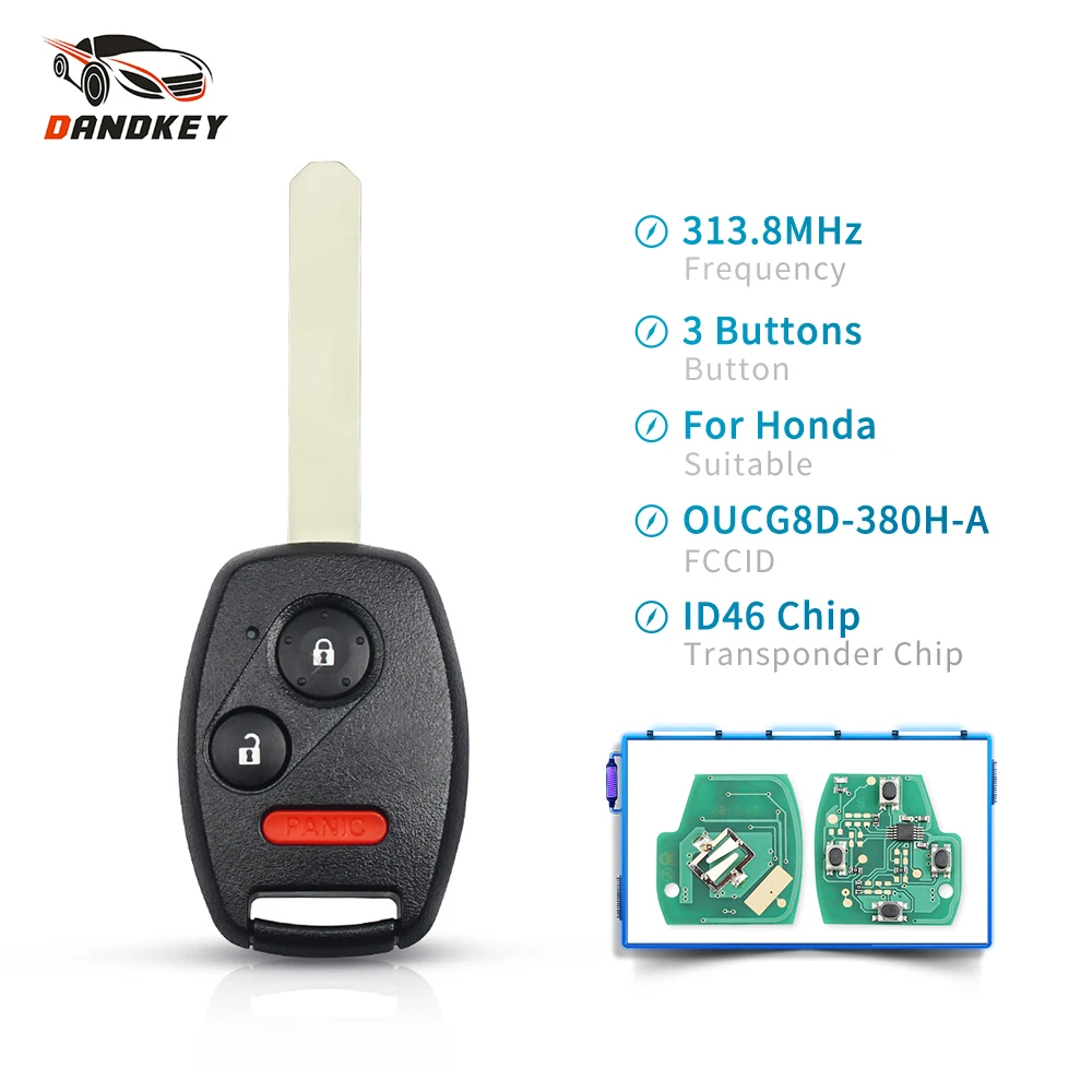 Dandkey 2+ 1 кнопки Fob для Honda Fit Ridgeline Odyssey 2005-2010 OUCG8D-380H-A 313,8 МГц с чипом ID46 умный дистанционный ключ для автомобиля
