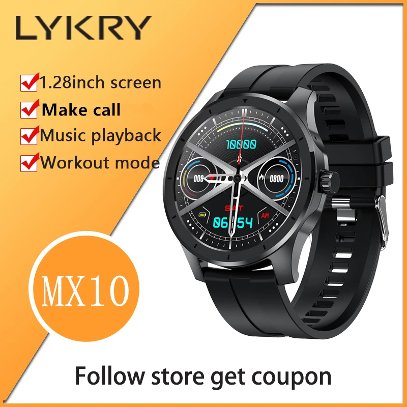 LYKRY MX10 Smart Watch 1.28 inch Screen Bluetooth-compatible Call 512M Memory for Music Men Watch Women Waterproof PK MX11 L13