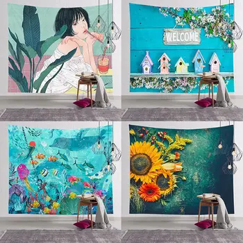 

ins hanging cloth background cloth Nordic style green plant bedside tapestry custom small fresh net red anchor decorative cloth