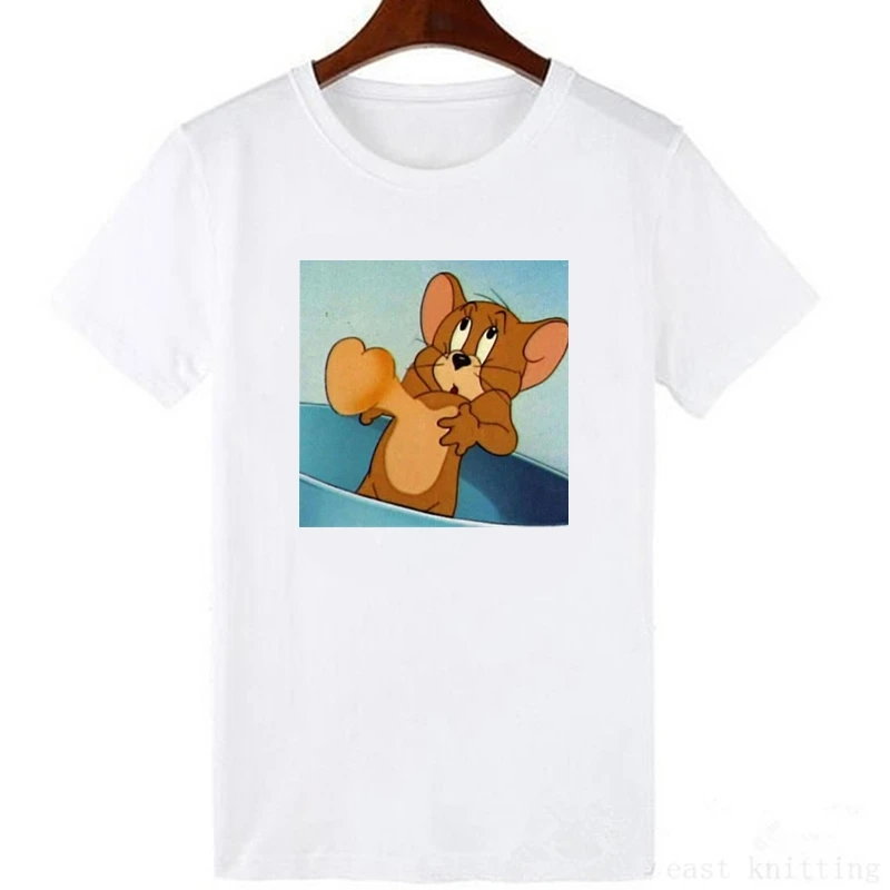 Кошка том мышь Джерри Ulzzang casual повседневные милые женские летние топы с короткими рукавами и принтом из мультфильмов футболки Harajuku - Цвет: 1301