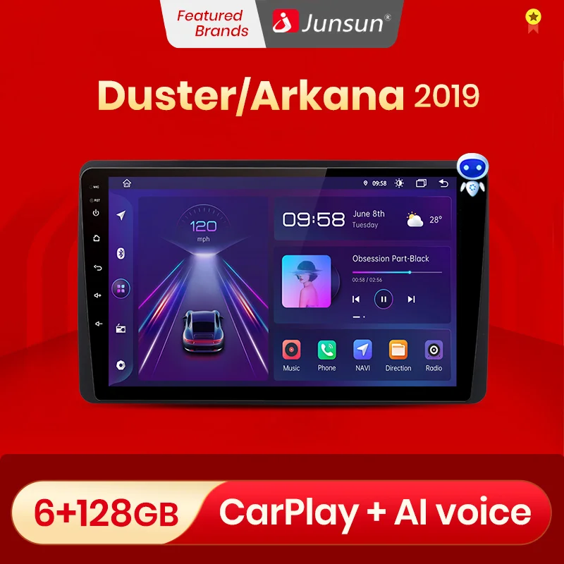 Junsun AI Голосовое CarPlay Автомагнитола Магнитола Мультимедиа автомобиля для Renault Duster