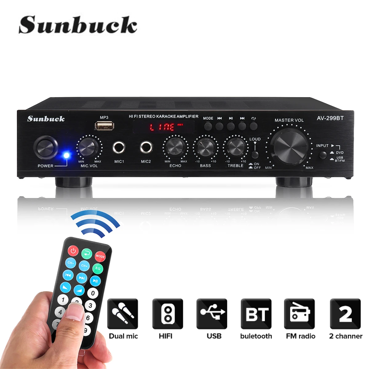 Усилители для домашнего кинотеатра Sunbuck USB FM 5 0 bluetooth MP3 2 микрофона вход канала 2000