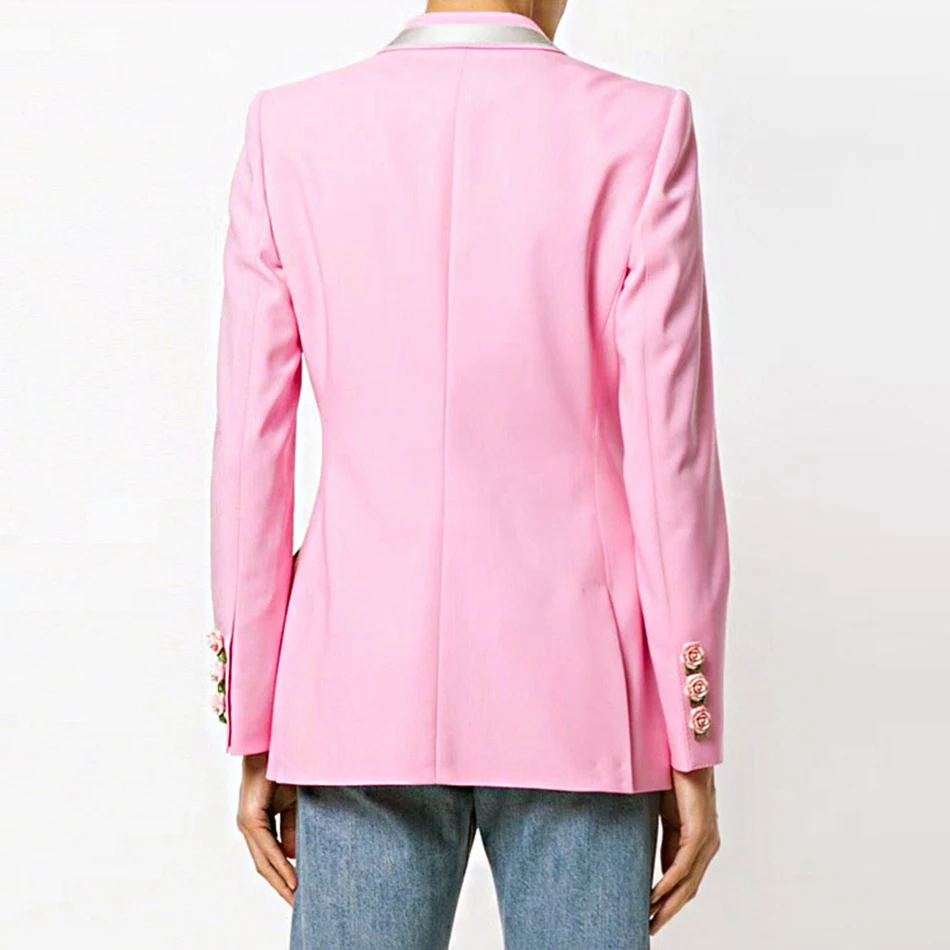 Осенне-зимний Повседневный Женский блейзер сексуальный с длинными рукавами цветочные пуговицы Тонкий розовый женский пиджак модная одежда