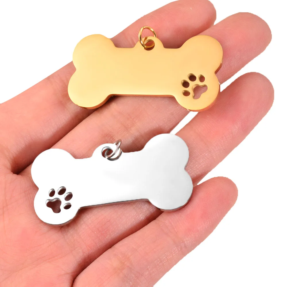 5Pcs/Lot Custom New Stainless Steel Dog Bone Hollow Pet Paw Tag Puppy Pendant Charm Accessories Jewelry Findings Wholesales 2