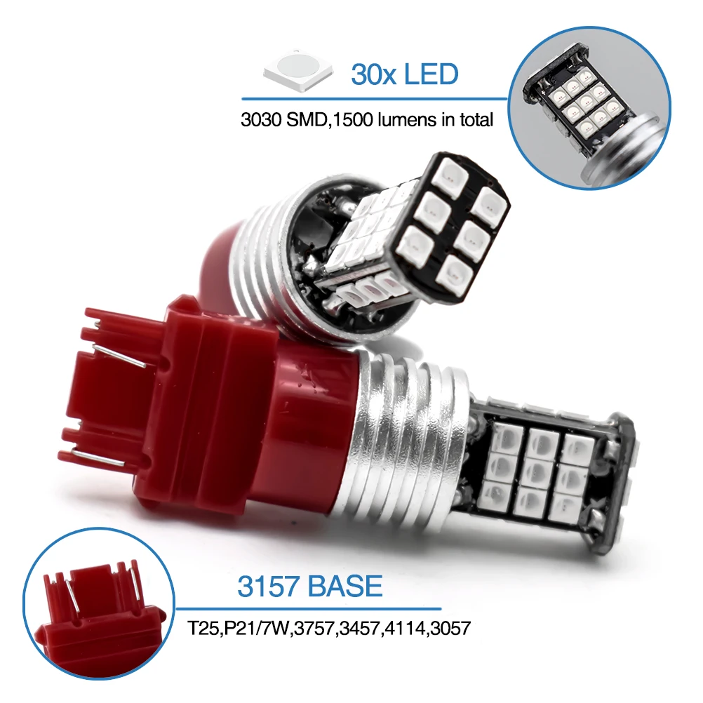 2x3157 автомобильные красные задние фонари супер яркие 30 SMD 3030 светодиодный сигнал P27/7 W T25 авто Тормозная лампа стоп-сигнал