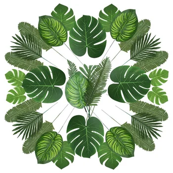 

BEST90 Artificial Palm Leaves with Stem for Tropical Party Decoration Aloha Jungle Beach Anniversary Palm Leaves
