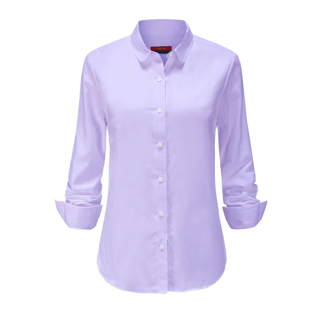 Dioufond, женская рубашка с длинным рукавом, модная одежда, белая, черная, тонкая, из кусков, в горошек, хлопковая блузка, офисная, для девушек, размера плюс, формальный Топ - Цвет: Purpleoxford