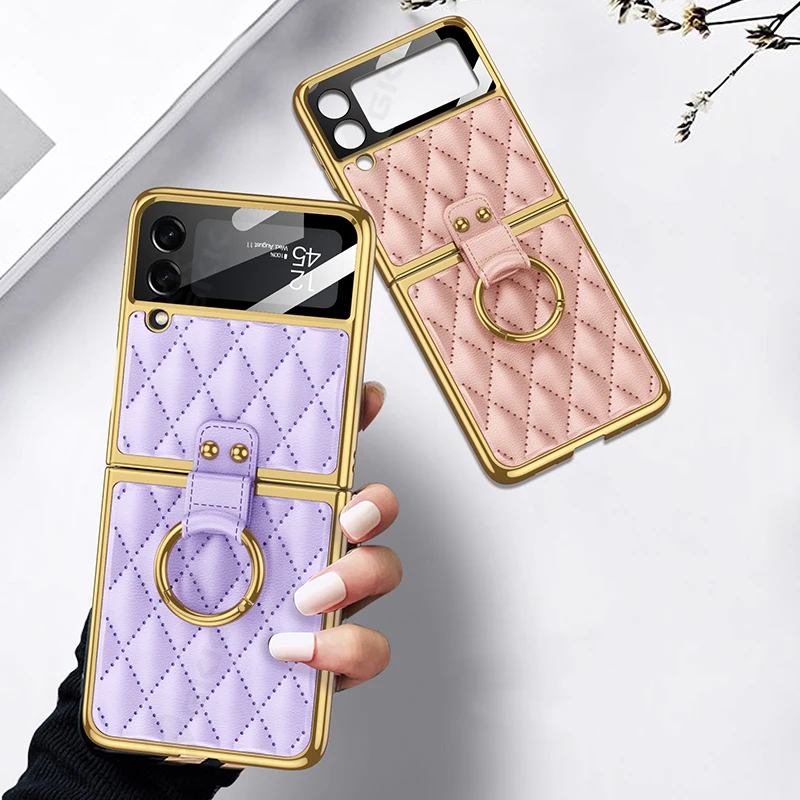

Роскошный кожаный чехол с покрытием для задней панели экрана для Samsung Galaxy Z Flip 3 5G кольцо держатель ремешок пластиковый чехол для Galaxy Z Flip 3 Чехол