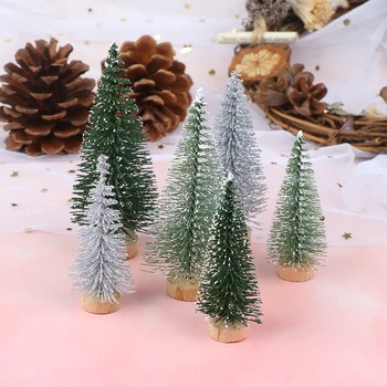 

New DIY 7/9cm Christmas Tree Mini Pine Tree With Wood Base Handmade Home Table Top Decor Miniatures