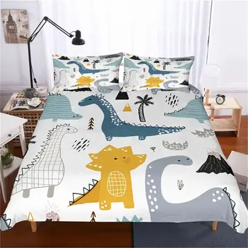 

Cartoon Dinosaur Duvet Cover Set White Bedding Sets Bedroom Decor Bed Set Doona Quilt Comforter Cover with Pillowcases Dropship