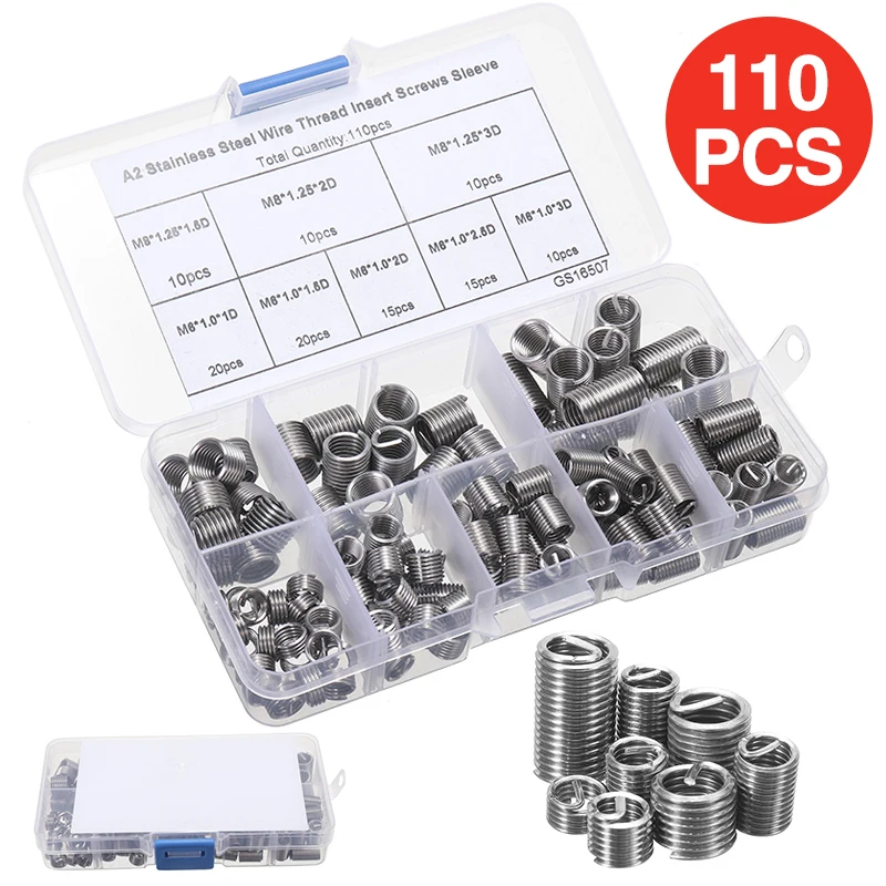 

Stainless Steel Wire Thread Insert Screws Sleeve Kit M6-M8 Inner Thread Insert Assorted Set Hardware Fasteners Screw Repair Tool
