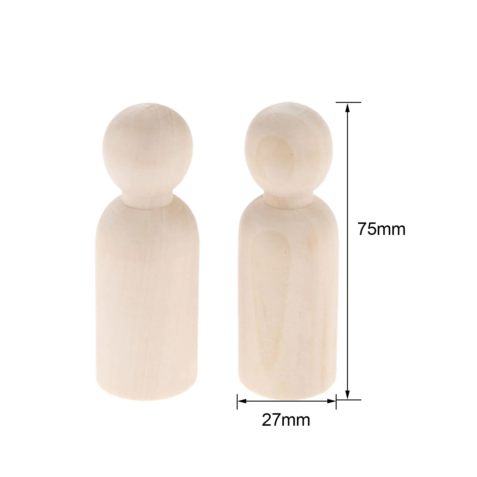 2Pcs Unpainted Blank Wooden Peg People Wood Figurines Peg Dolls Nesting Craft DIY Montessori Toy Kid Wedding Decoration 75*27mm
