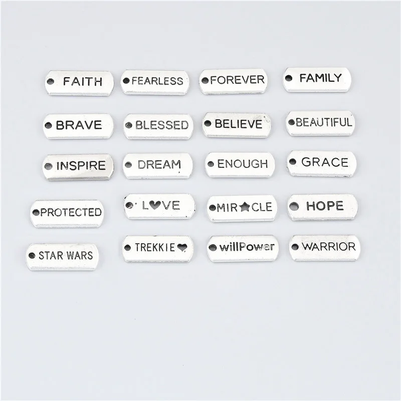 20 шт. смешанные Серебристые буквенные слова шармы ассортимент кулонов фурнитура