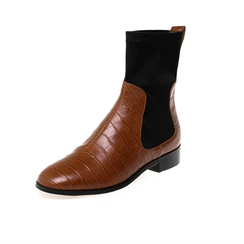 

Winter Punk Female Motorcycle Boots Party Night Club Shoes Woman Chunky low Heels Genuine Leather Women Ankle Boots