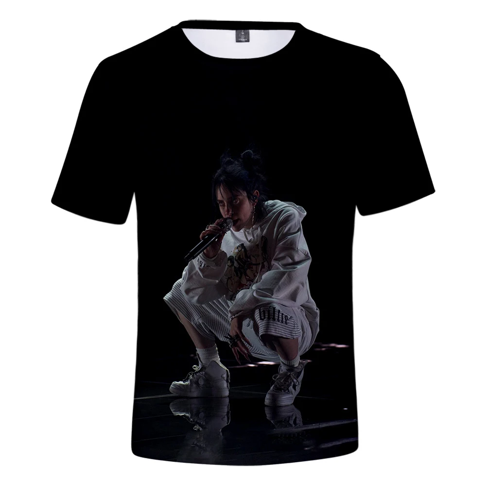 Новая модная 3D футболка Billie Eilish, женские и мужские топы с коротким рукавом,, 3D футболка Billie Eilish, повседневные Черные футболки для девочек