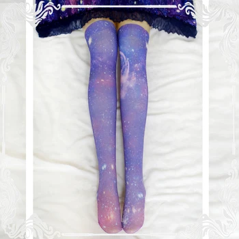 

Japanese Harajuku style lolita half tube socks Lolita dream starry sky over the knee socks leggings student stockings